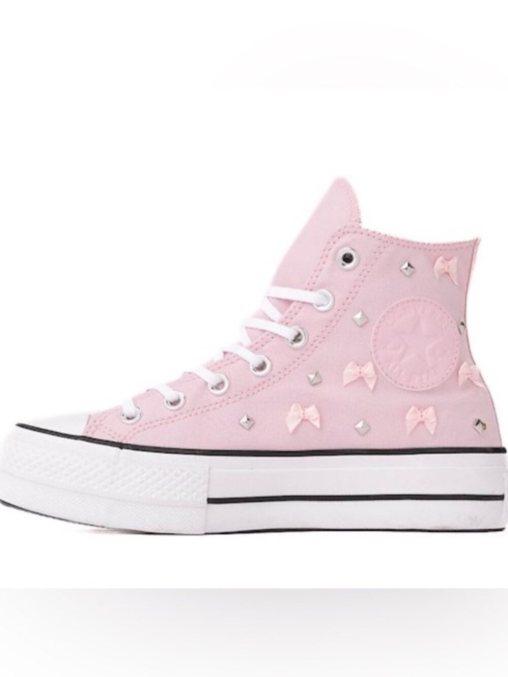 NEW FREE PEOPLE Converse Pink Frosting Chuck 70 BowS Studs High-Top Sneakers 6.5
